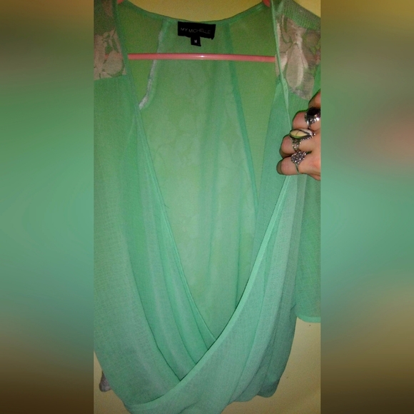 Women's My Michelle sheer V neck blouse with lace back - Picture 7 of 8